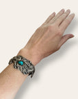 Vintage Brutalist Sterling Silver and Turquoise Cuff