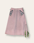 Vintage 1940's Gabardine Hollywood Western Skirt | Chain Stitch Embroidery, Rhinestones & Suede Fringe