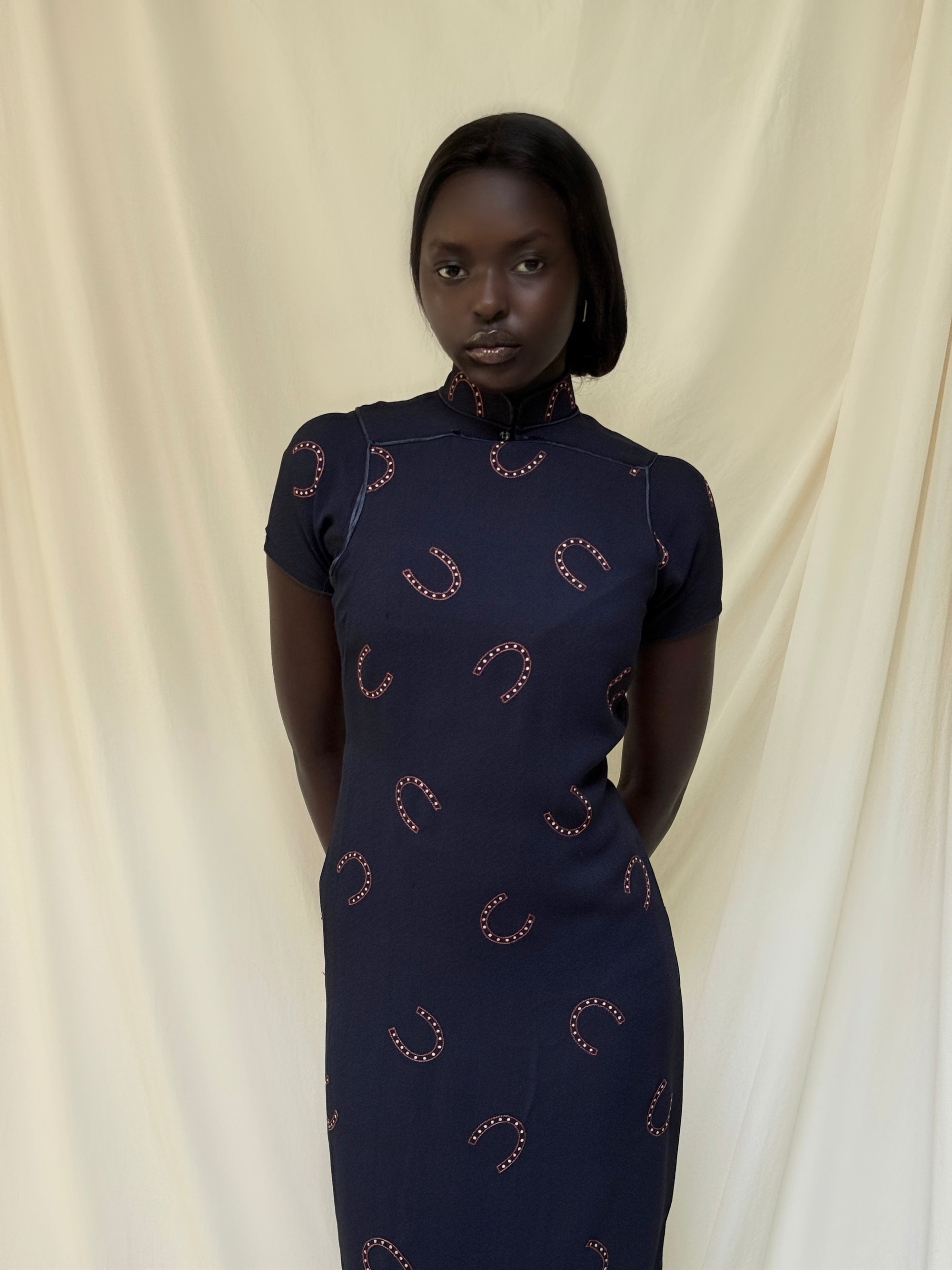Vintage 1950’s Rayon Horseshoe Cheongsam Dress