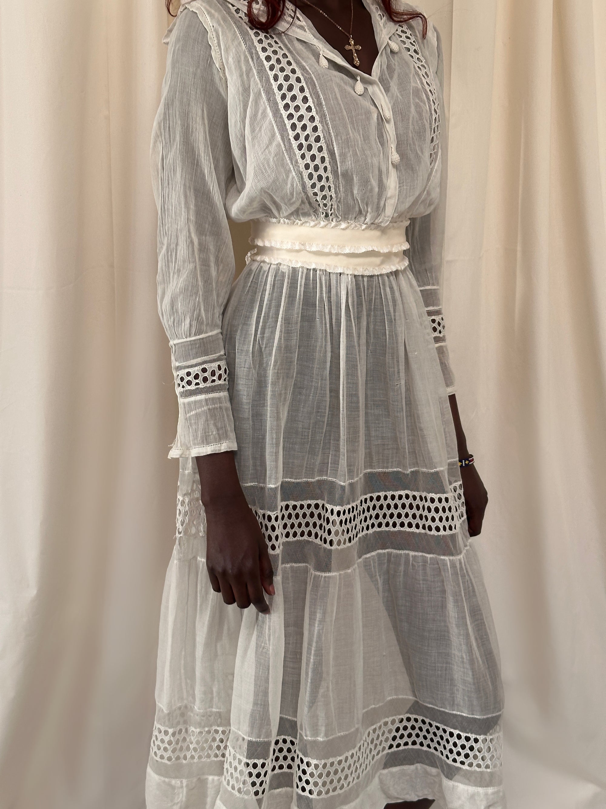 Vintage Edwardian Gauze Cotton Eyelet Lawn Dress