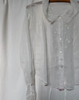 Antique 1900s Edwardian White Blouse | Antique Sheer Cotton Top with Embroidered Collar