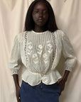 Vintage Edwardian Cotton Floral Embroidered Blouse