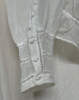 Antique Edwardian Romantic White Gauze Cotton Blouse | Vintage Sheer Top With Pom-Pom Tassels