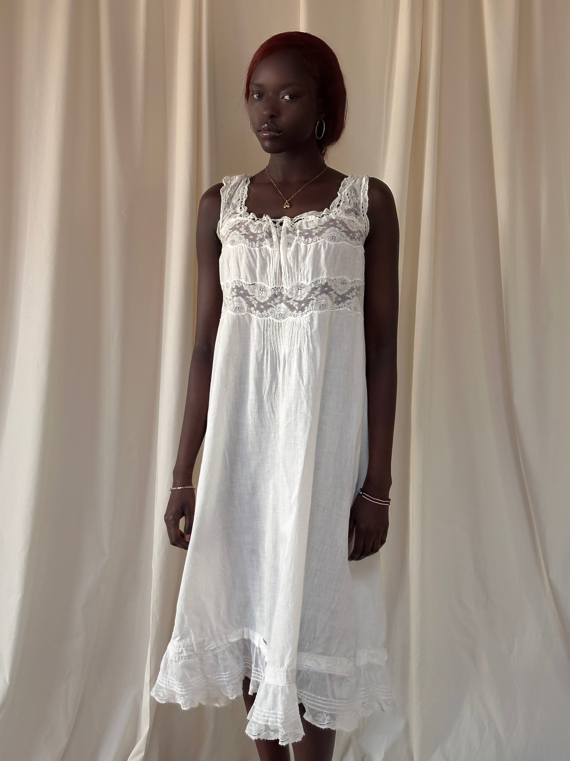 Vintage 1900’s Cotton & Lace Gauze Cotton Dress