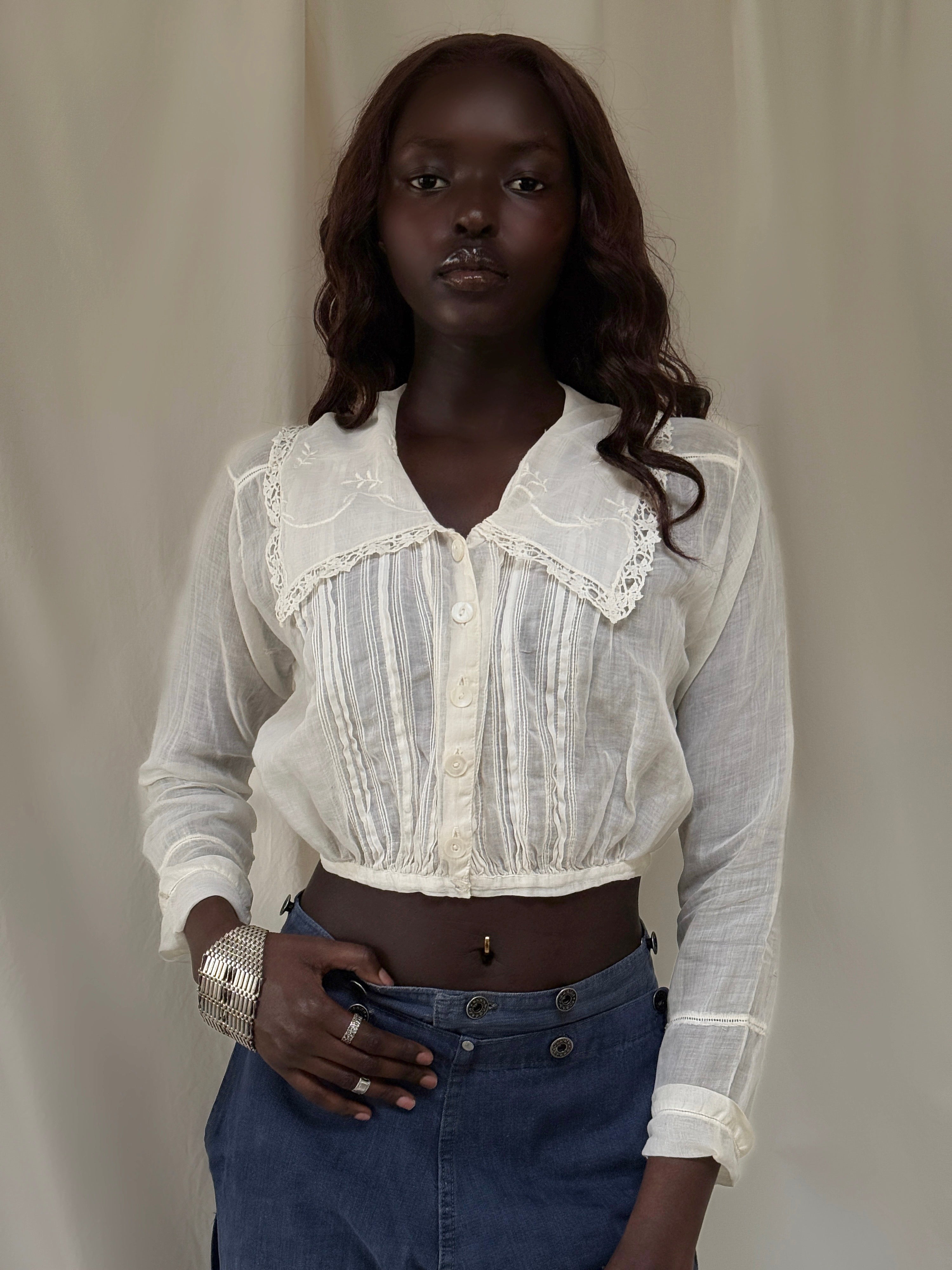 Vintage 1900s Edwardian Pleated Top | Antique Blouse Romantic