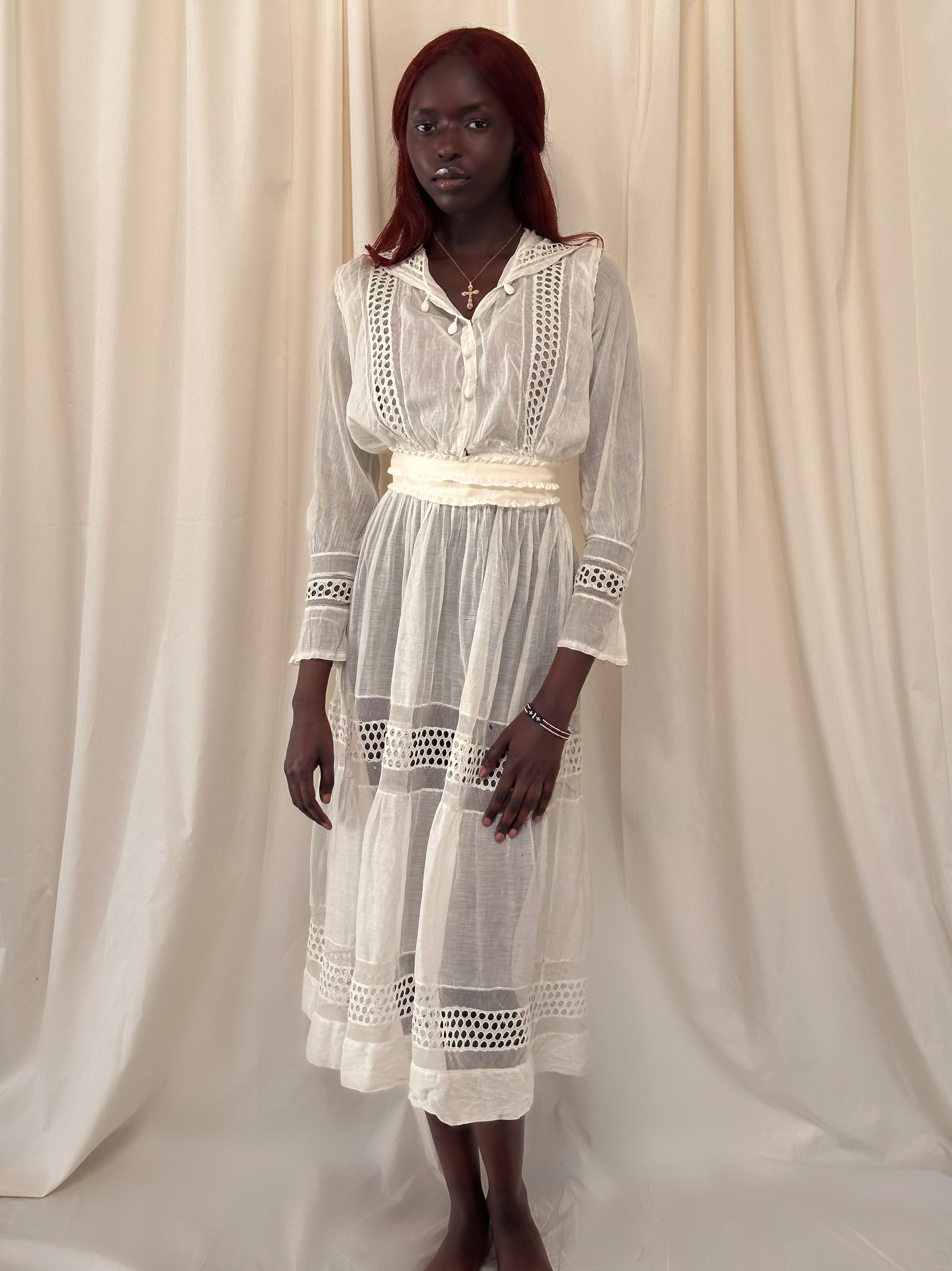 Vintage Edwardian Gauze Cotton Eyelet Lawn Dress