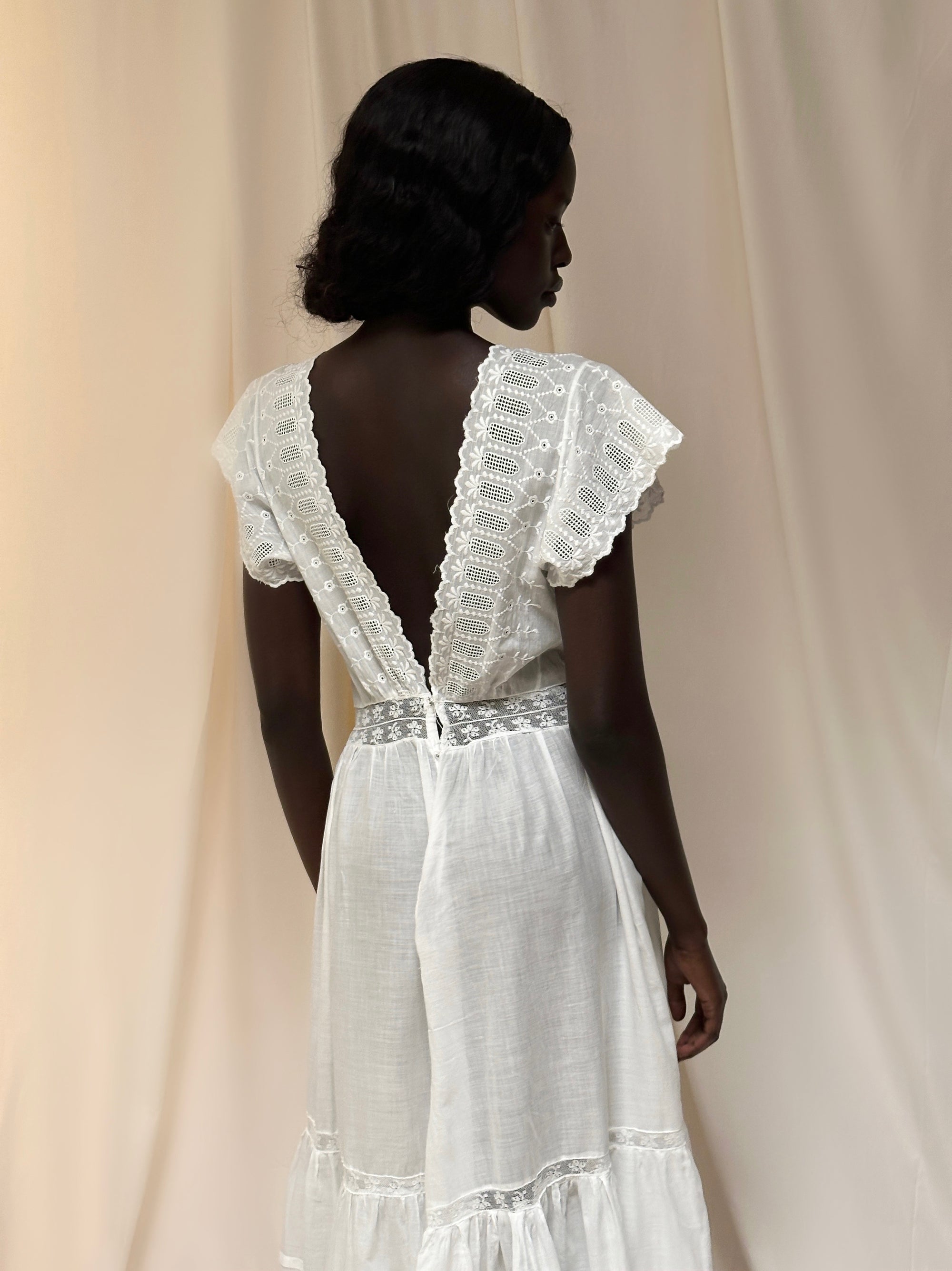 Vintage Edwardian “Deep V” Gauze Cotton Eyelet Dress