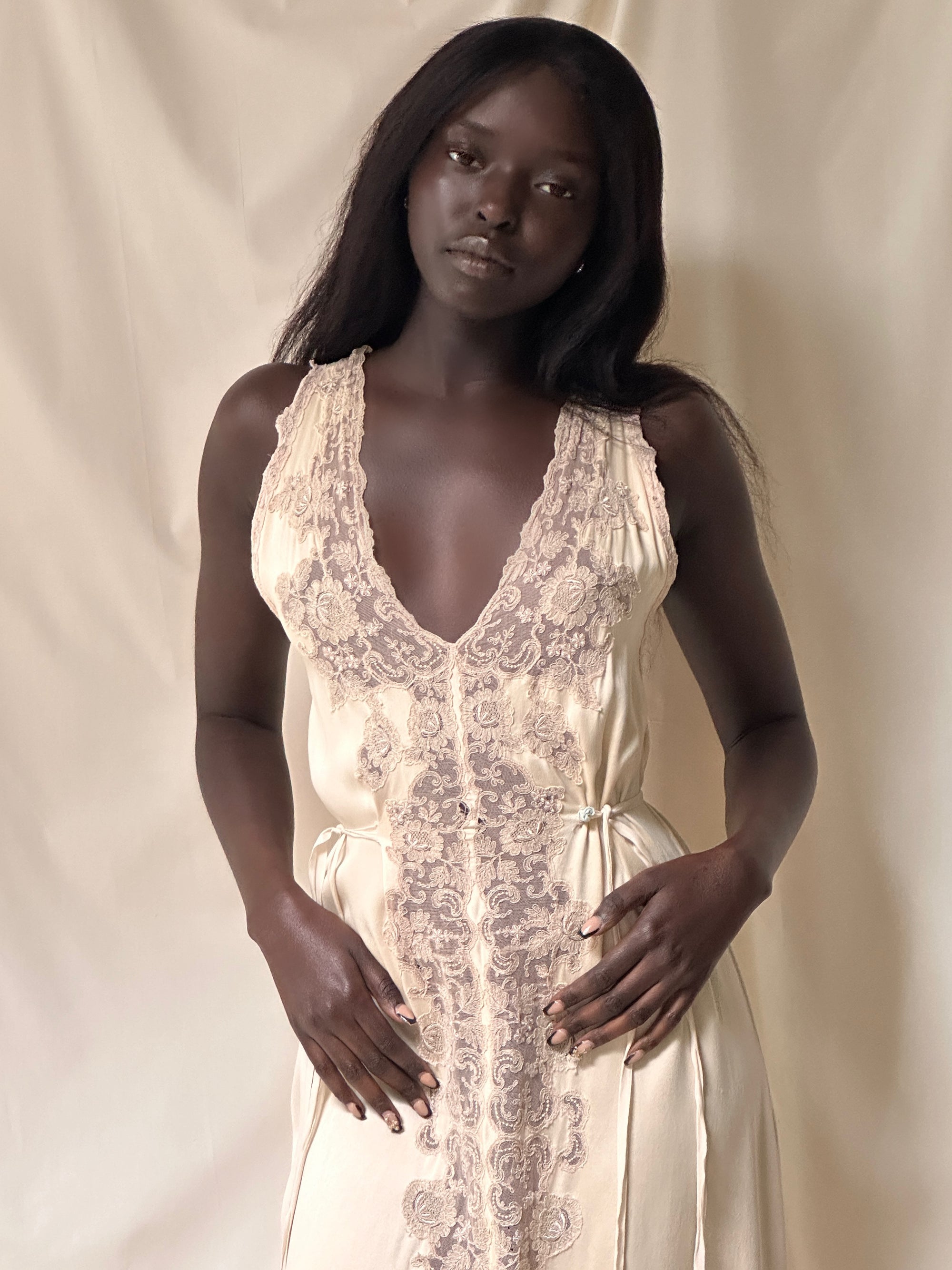Vintage 1930’s Silk & Lace Champagne Slip Dress
