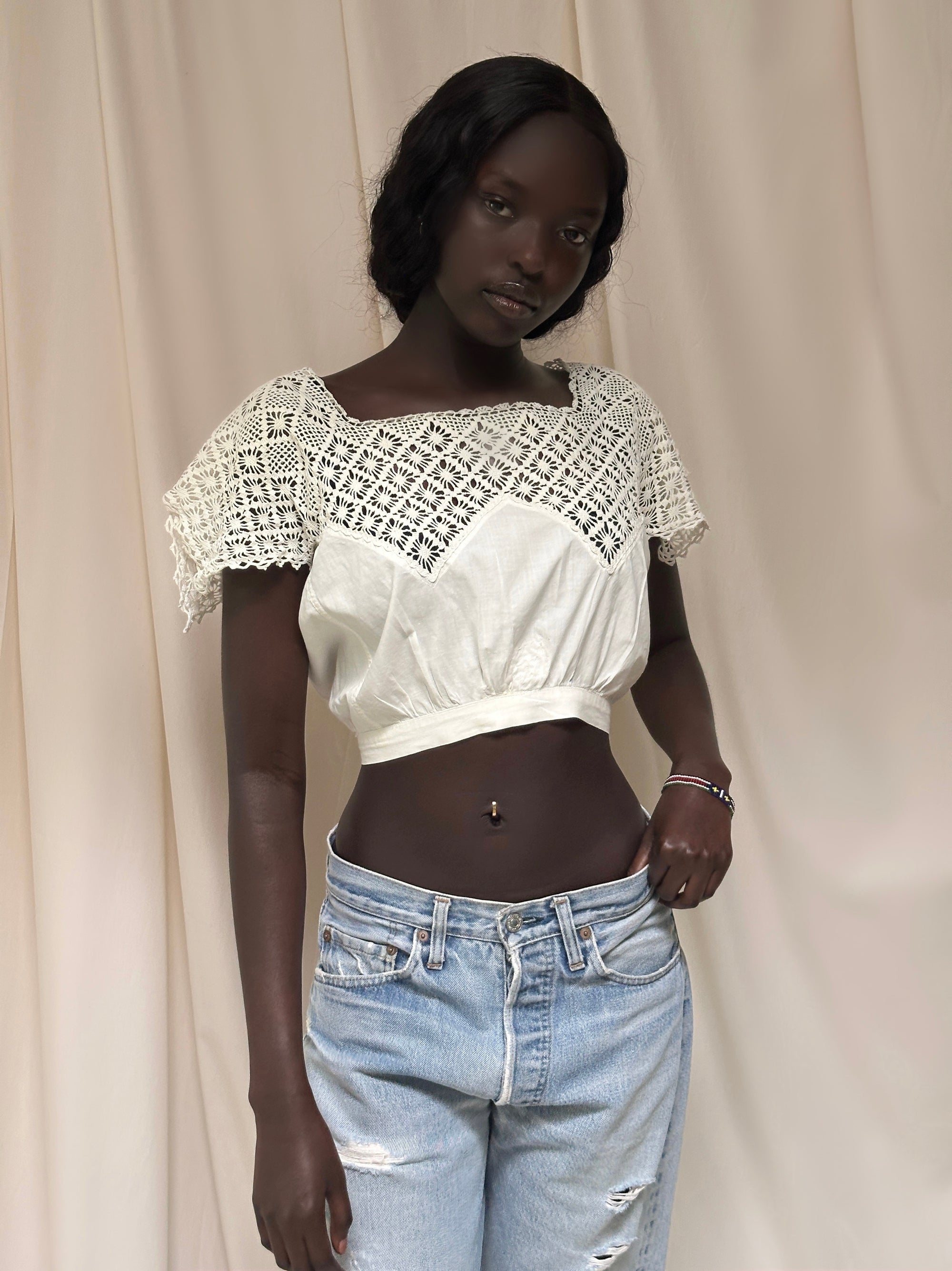 Vintage Edwardian Crochet Bodice Top