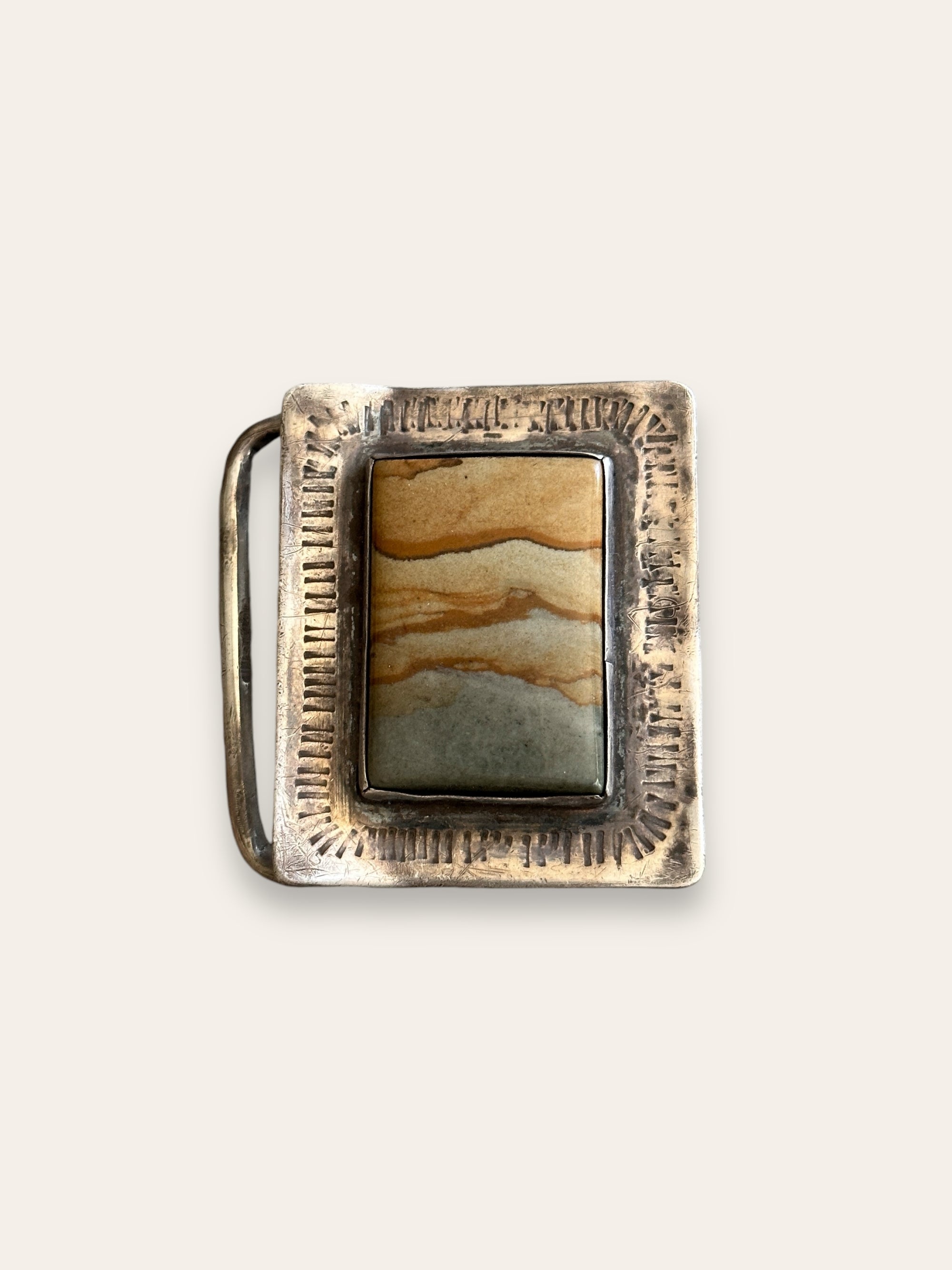 Vintage 1970’s Sterling Silver Agate Belt Buckle