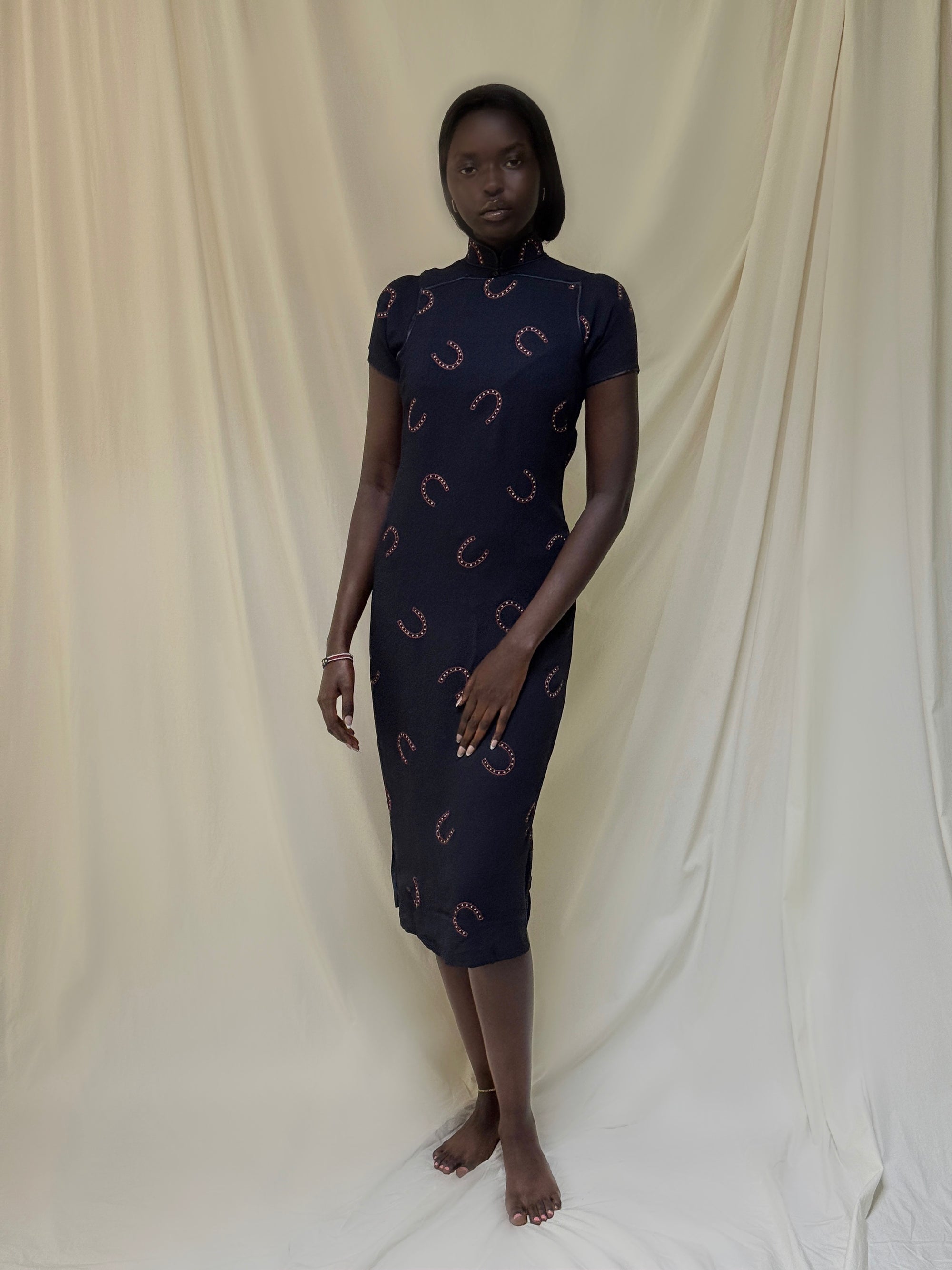 Vintage 1950’s Rayon Horseshoe Cheongsam Dress