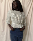 Vintage Edwardian Cotton Floral Embroidered Blouse
