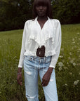 Antique Edwardian Romantic White Gauze Cotton Blouse | Vintage Sheer Top With Pom-Pom Tassels