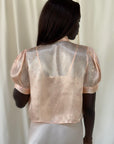 Vintage 1930s Silk Bed Jacket | Peachy Pink Floral Satin Boudoir Lingerie Top
