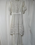Antique 1900s Edwardian White Lace & Embroidered Cotton Lawn Dress | Handcrafted Heirloom Bridal Gown