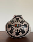 Vintage Robert Rivera Large Painted Gourd Vase | Mimbres Design Turquoise Inlay Hand Painted Bowl