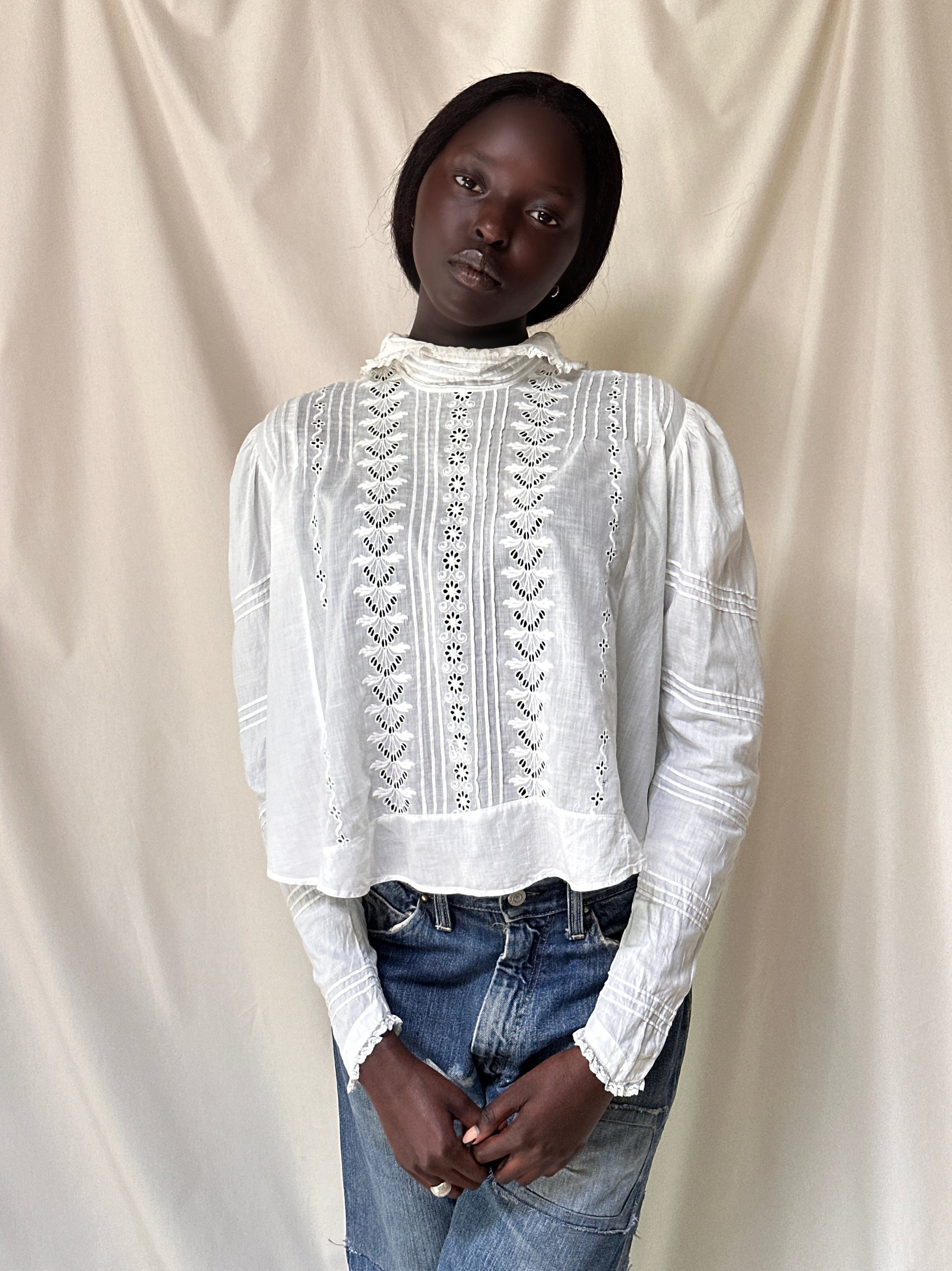 Vintage Edwardian Pleated Eyelet Cotton Bodice