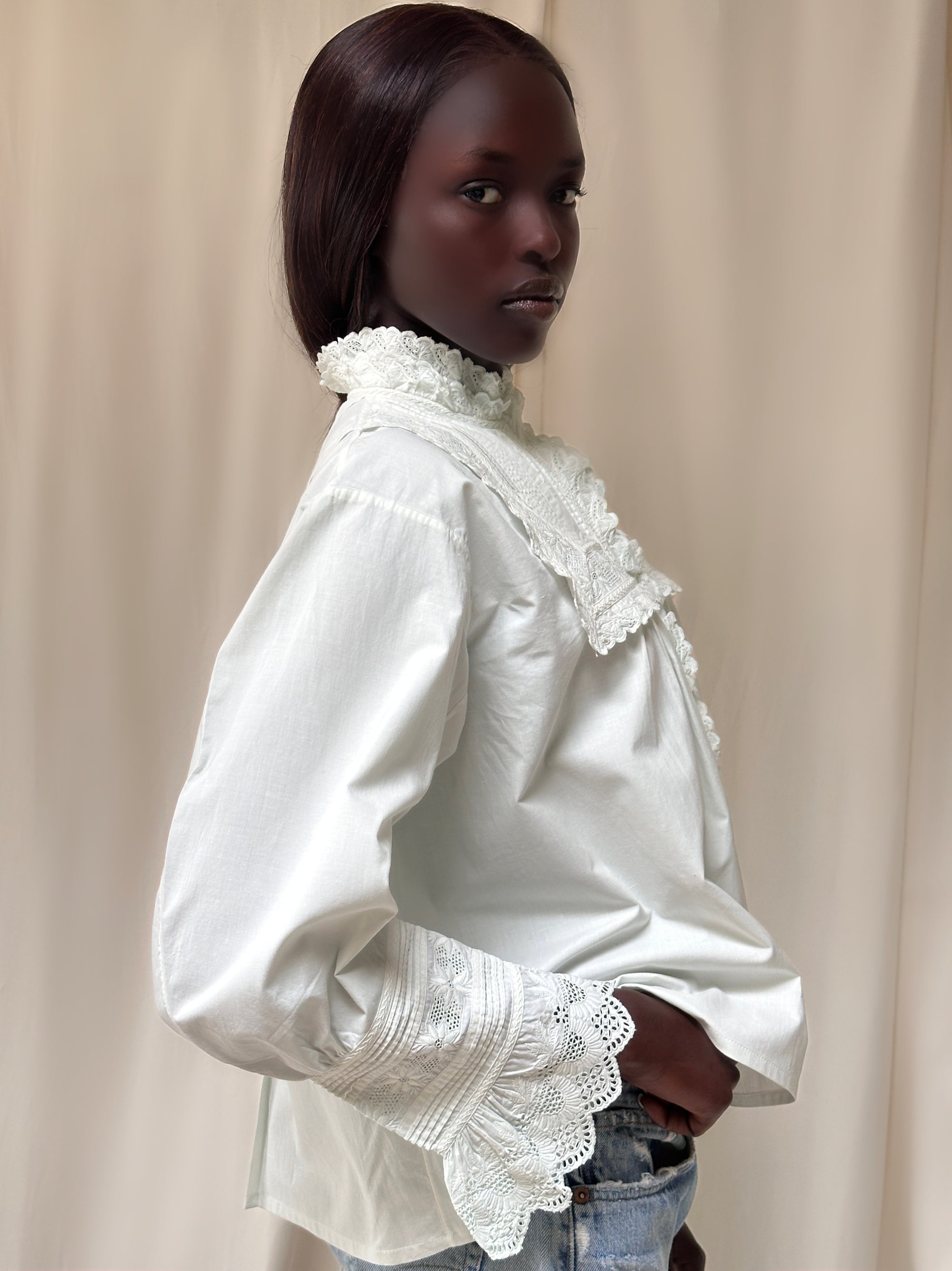 Vintage Edwardian Antique Lace Trim Blouse