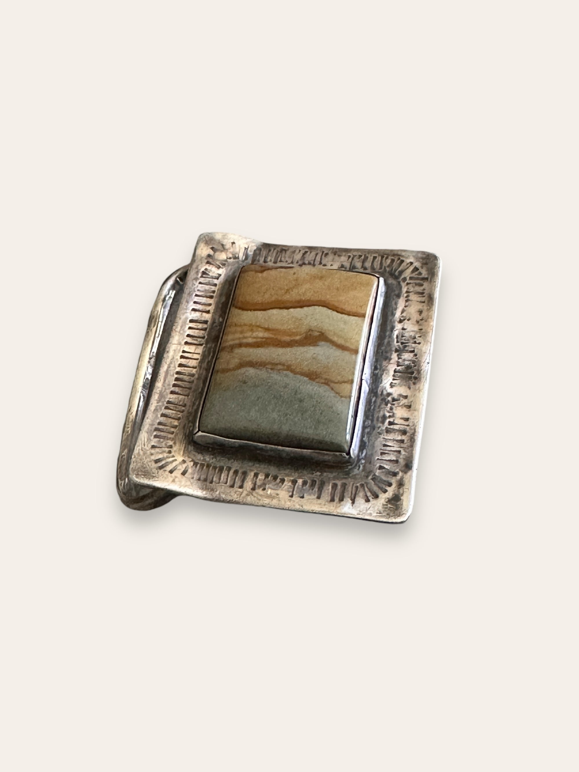 Vintage 1970’s Sterling Silver Agate Belt Buckle