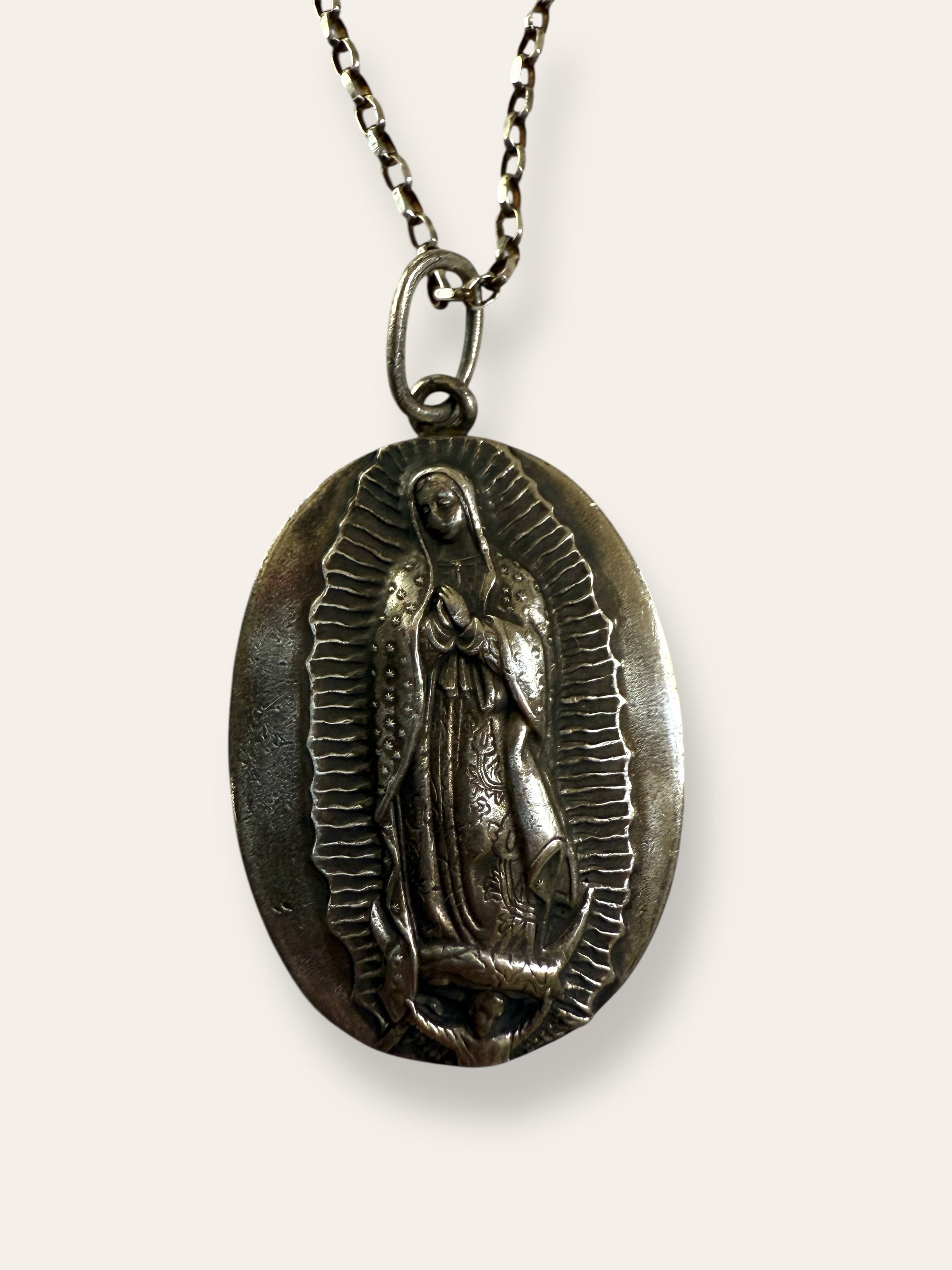 Vintage 1955 Lady of Guadalupe Sterling Silver Necklace