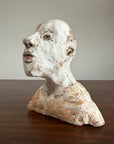 Vintage Expressionist Earthenware Bust Sculpture | Hand Sculpted Studio Pottery Portrait | Modernist MCM Folk Art Head
