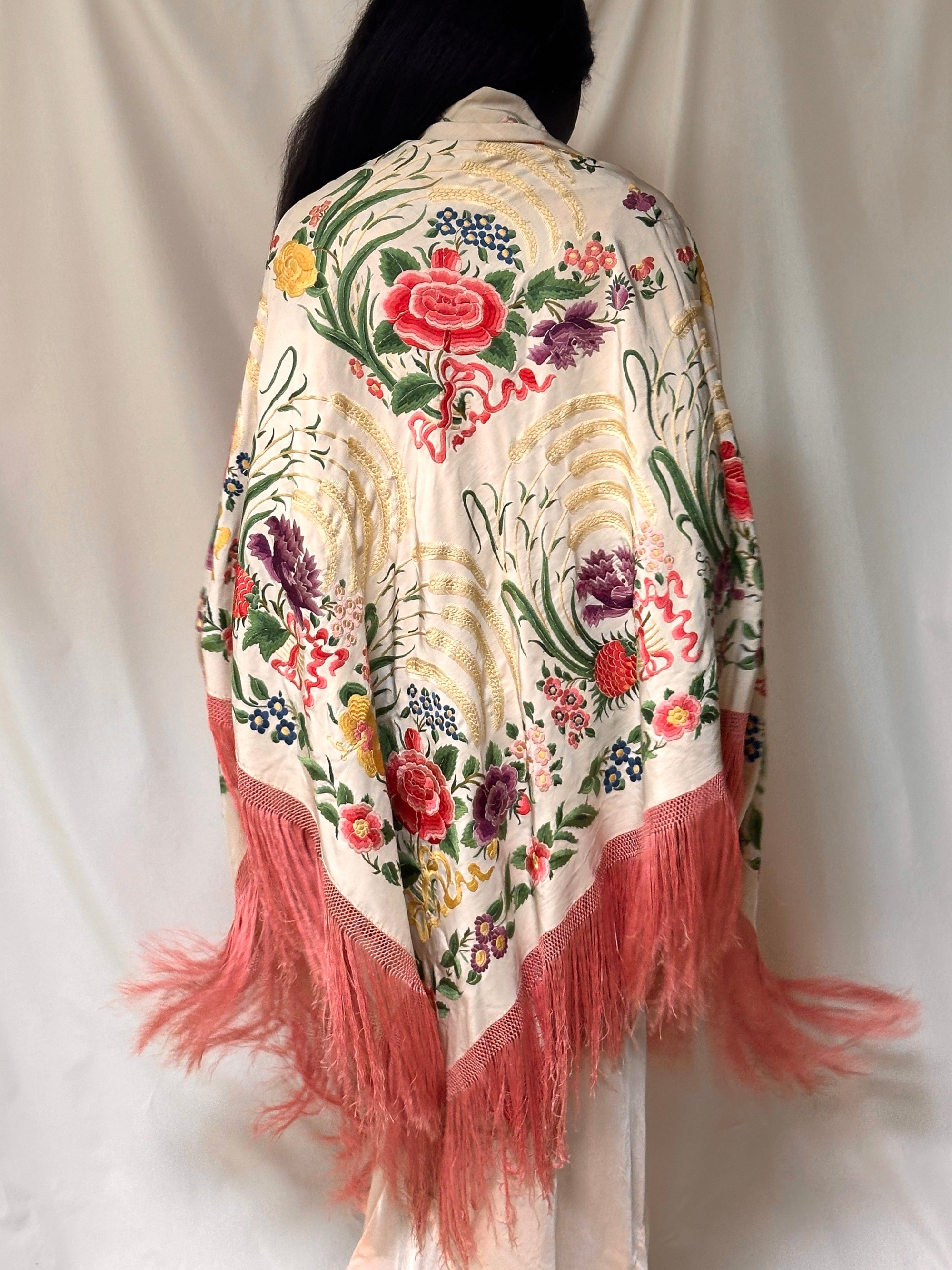 Vintage 1920’s Manton De Manila Silk Embroidered Double-Sided Piano Shawl ///SOLD///