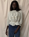 Vintage Edwardian Cotton Floral Embroidered Blouse