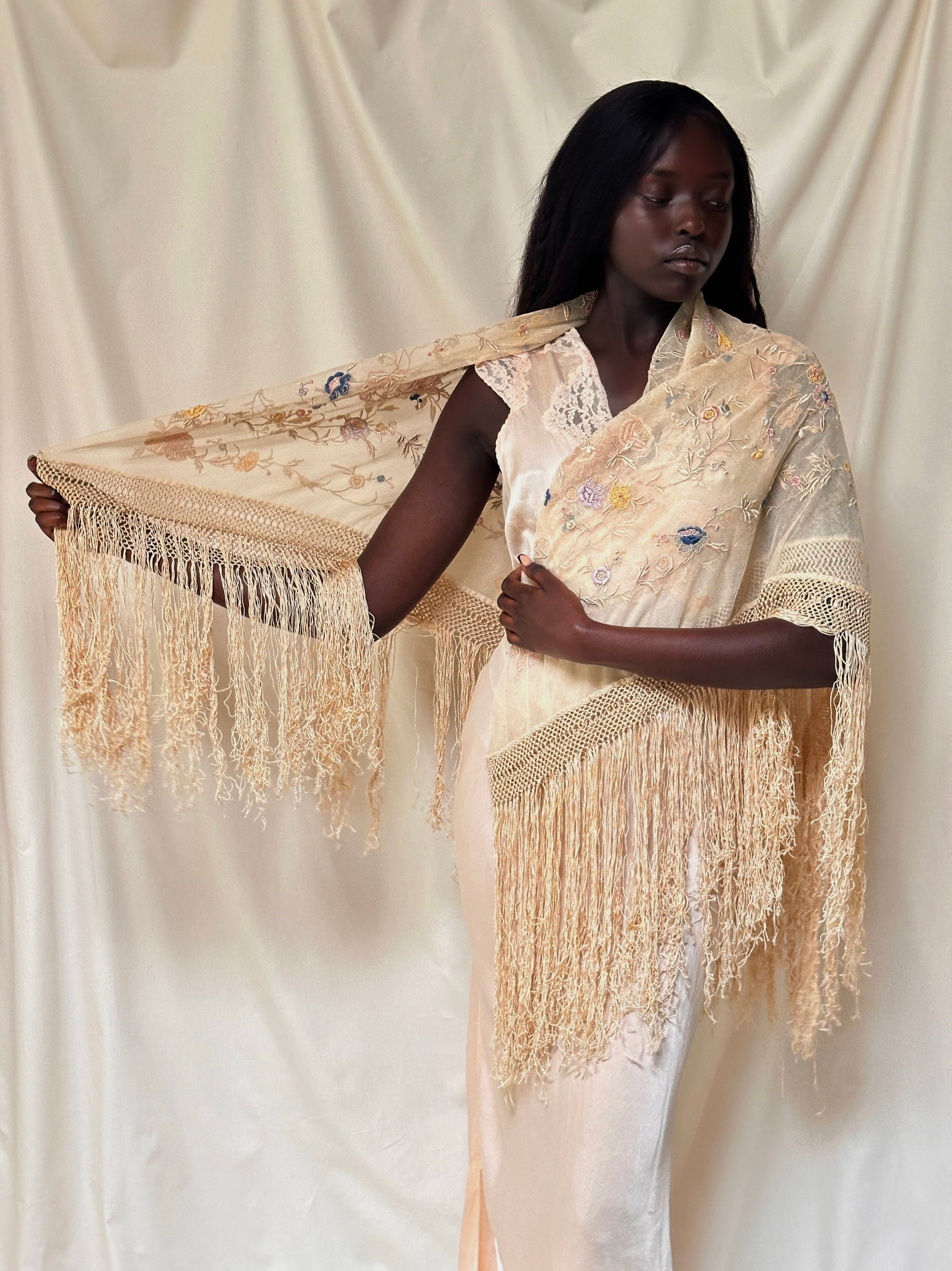 Vintage 1920’s Mesh Silk Embroidered Piano Shawl