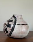 Vintage Robert Rivera Large Painted Gourd Vase | Mimbres Design Turquoise Inlay Hand Painted Bowl