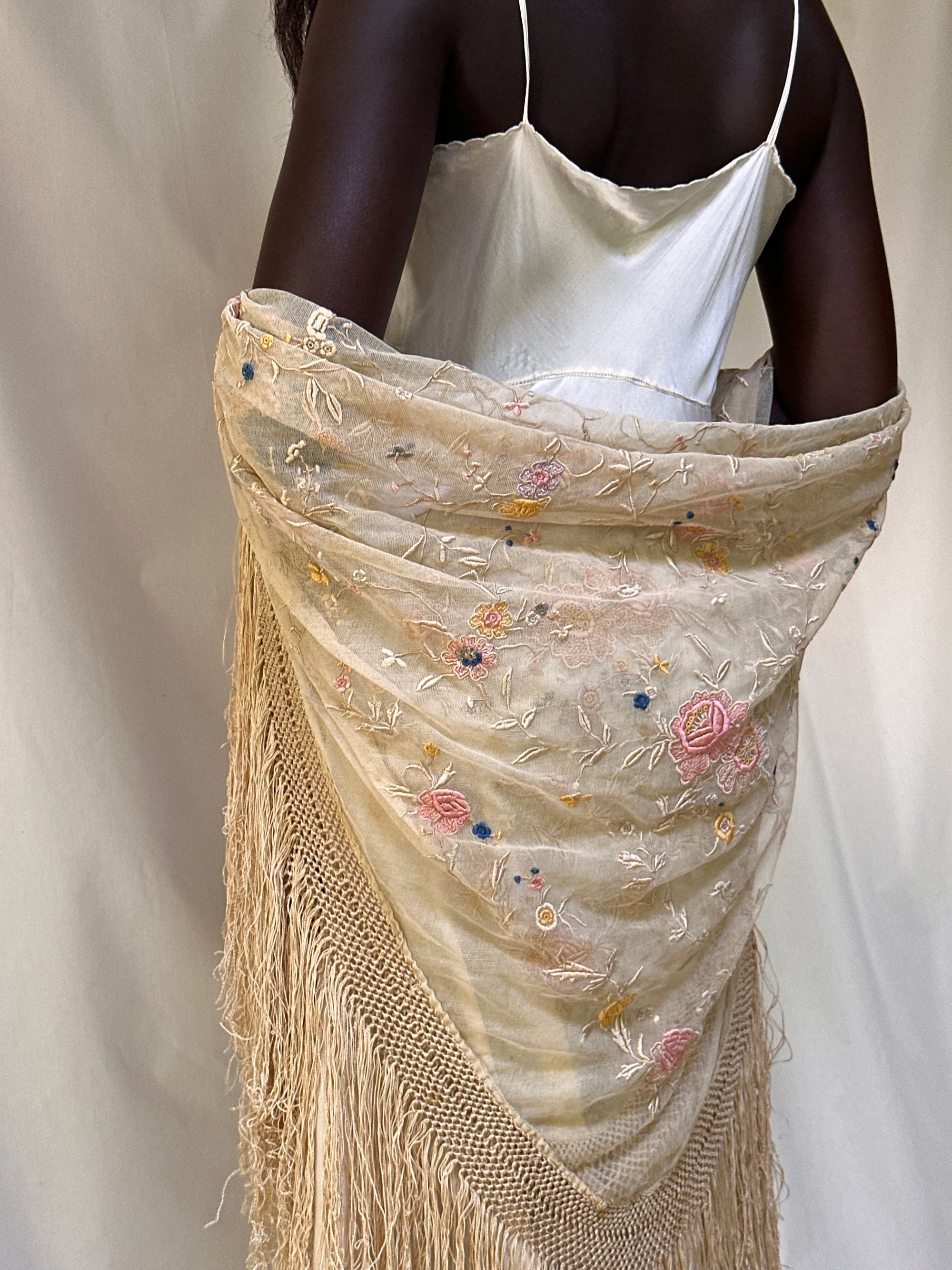 Vintage 1920’s Mesh Silk Embroidered Piano Shawl
