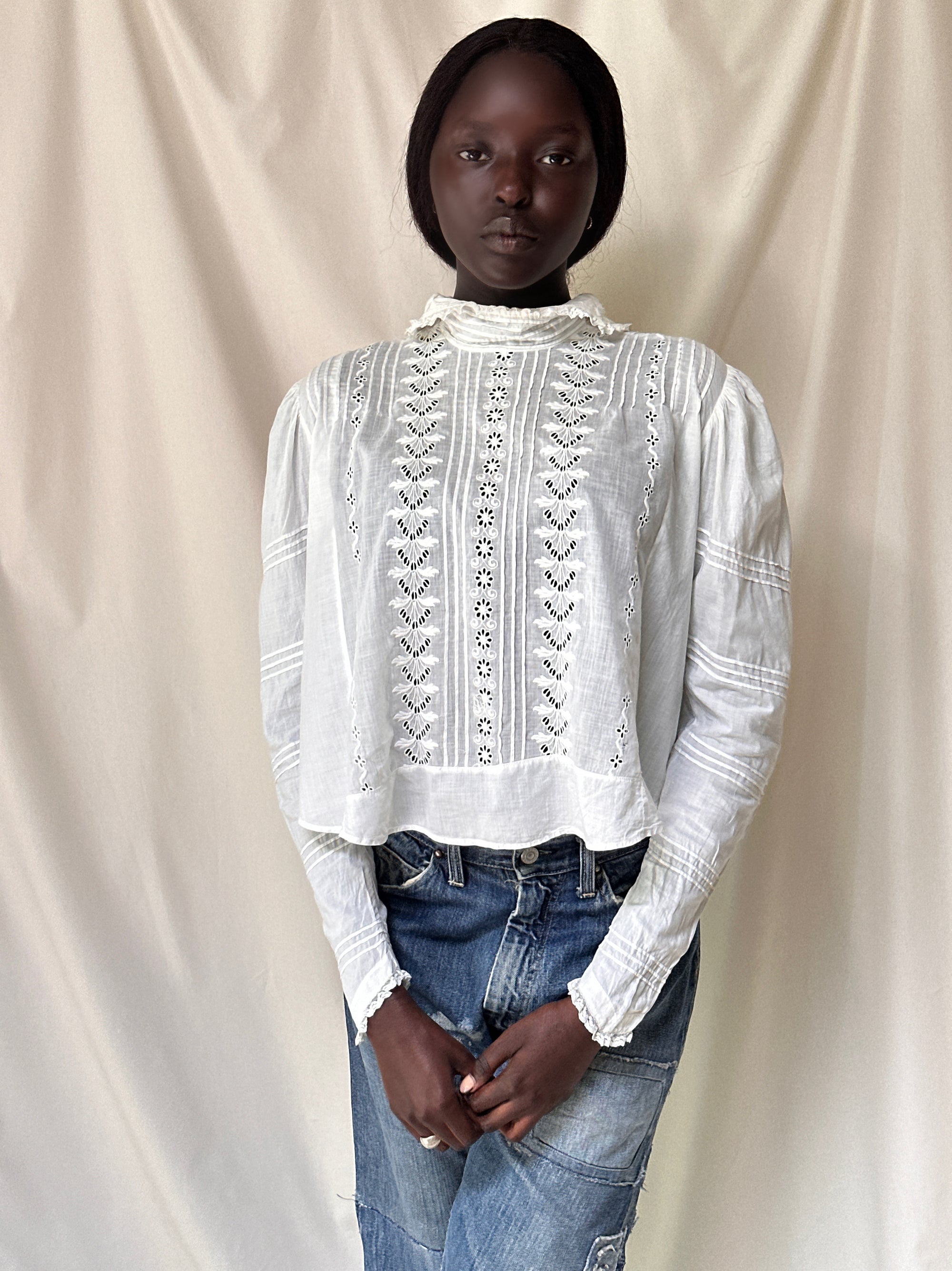 Vintage Edwardian Pleated Eyelet Cotton Bodice