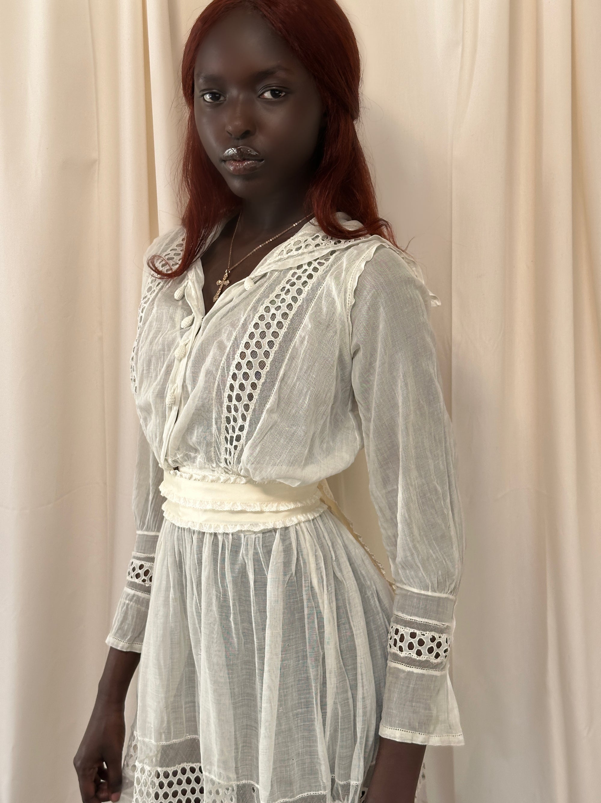 Vintage Edwardian Gauze Cotton Eyelet Lawn Dress