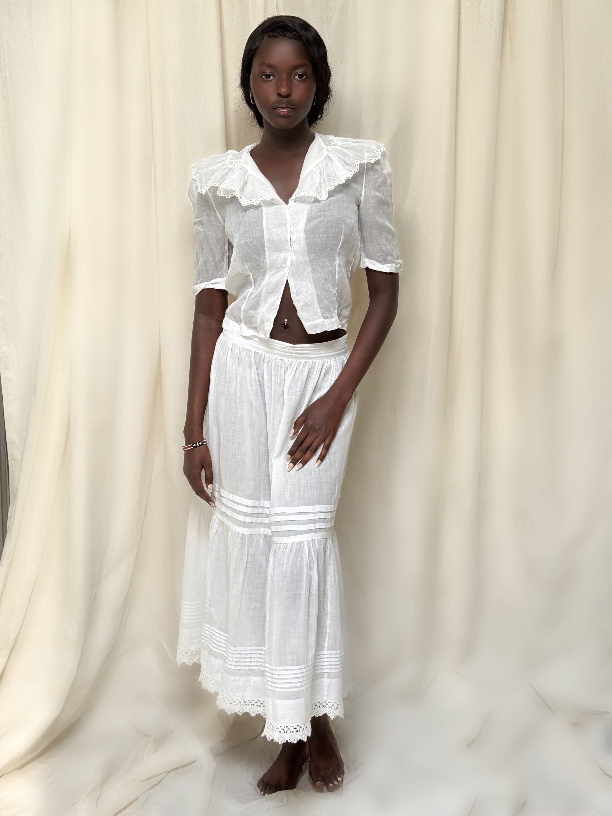 Vintage Edwardian Organza Cotton Blouse