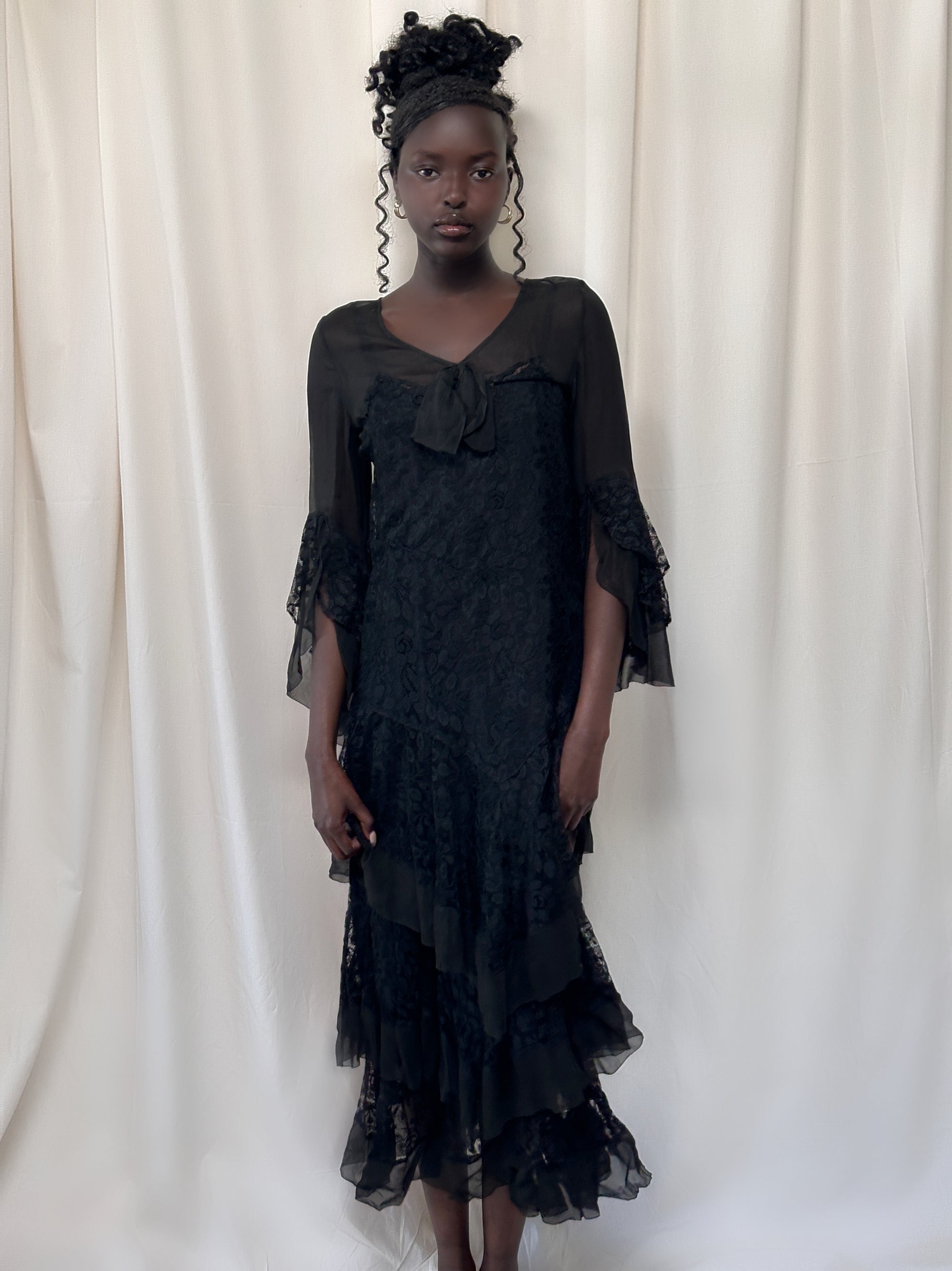 Vintage 1920’s Sheer Chiffon & Lave Layered Flapper Dress