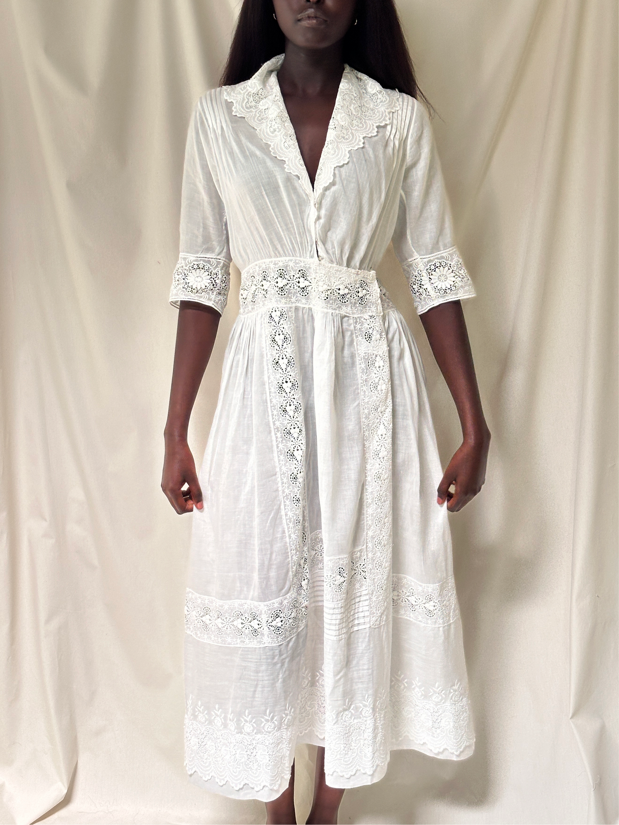 Vintage Edwardian White Cotton Eyelet Dress
