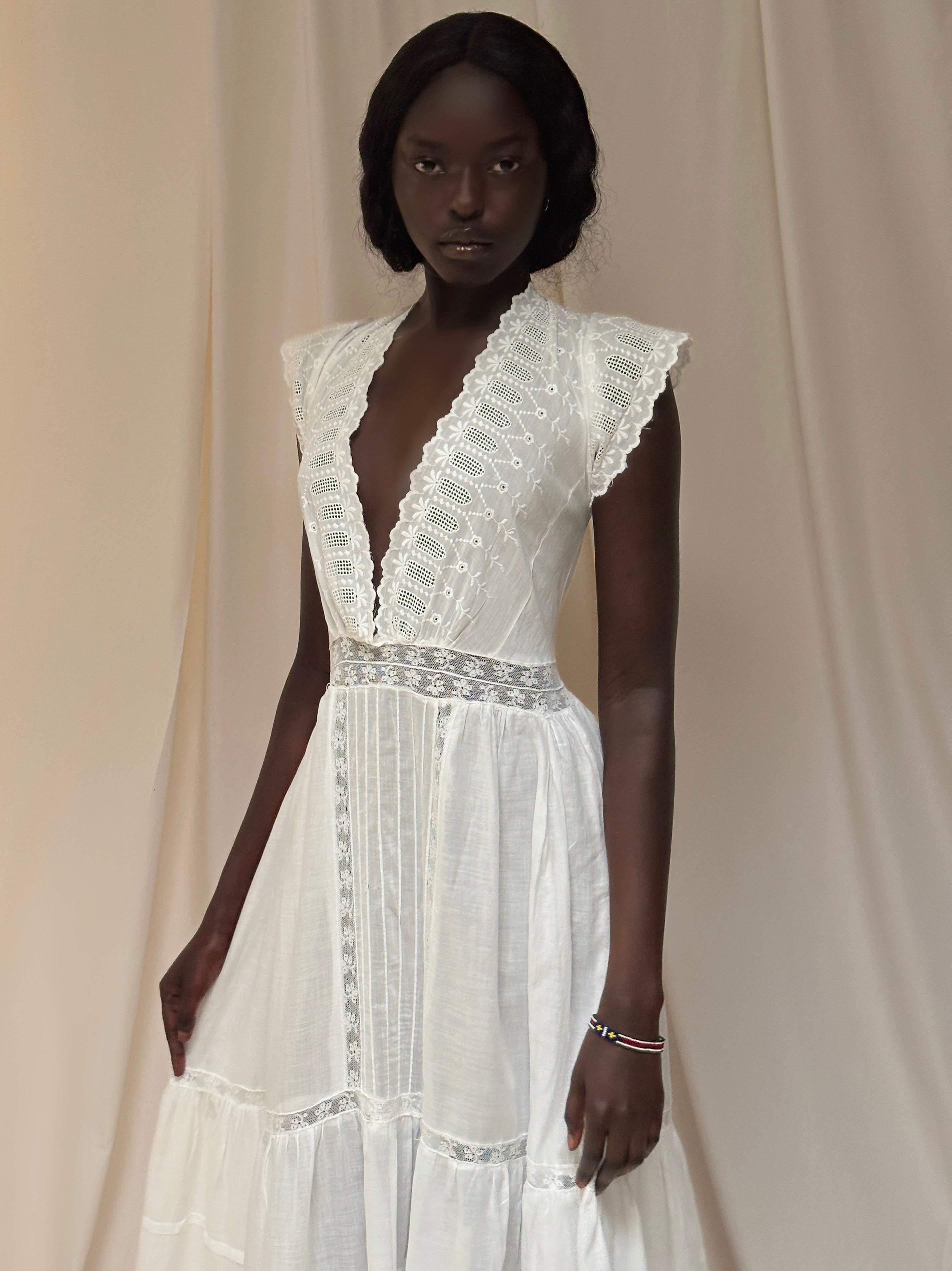 eyelet lace dress Mary (white eyelet) 4T she creates the most graceful silhouette especially stunning for maternity sessions Vintage Edwardian Era Deep V