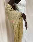 Vintage 1920’s Manton De Manila Silk Embroidered Long Fringe Piano Shawl | Romantic Floral Pastel