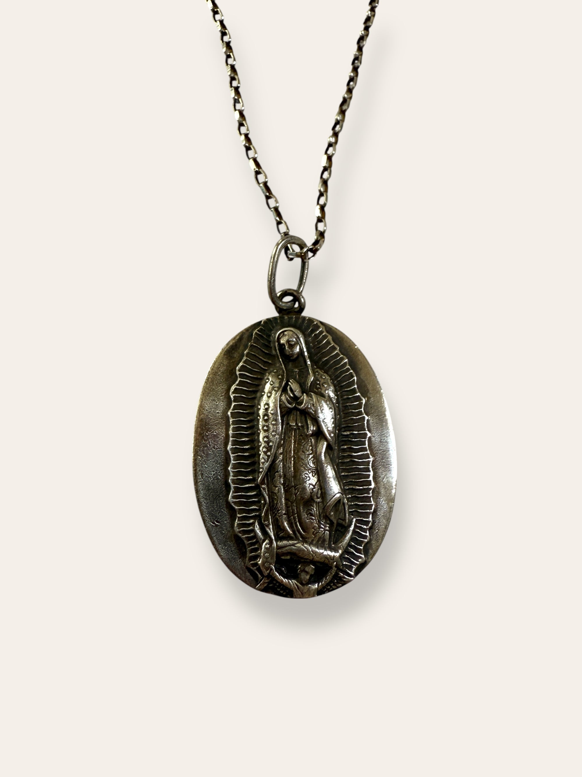 Vintage 1955 Lady of Guadalupe Sterling Silver Necklace