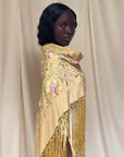 Vintage 1920’s Manton De Manila Silk Embroidered Long Fringe Piano Shawl | Romantic Floral Pastel