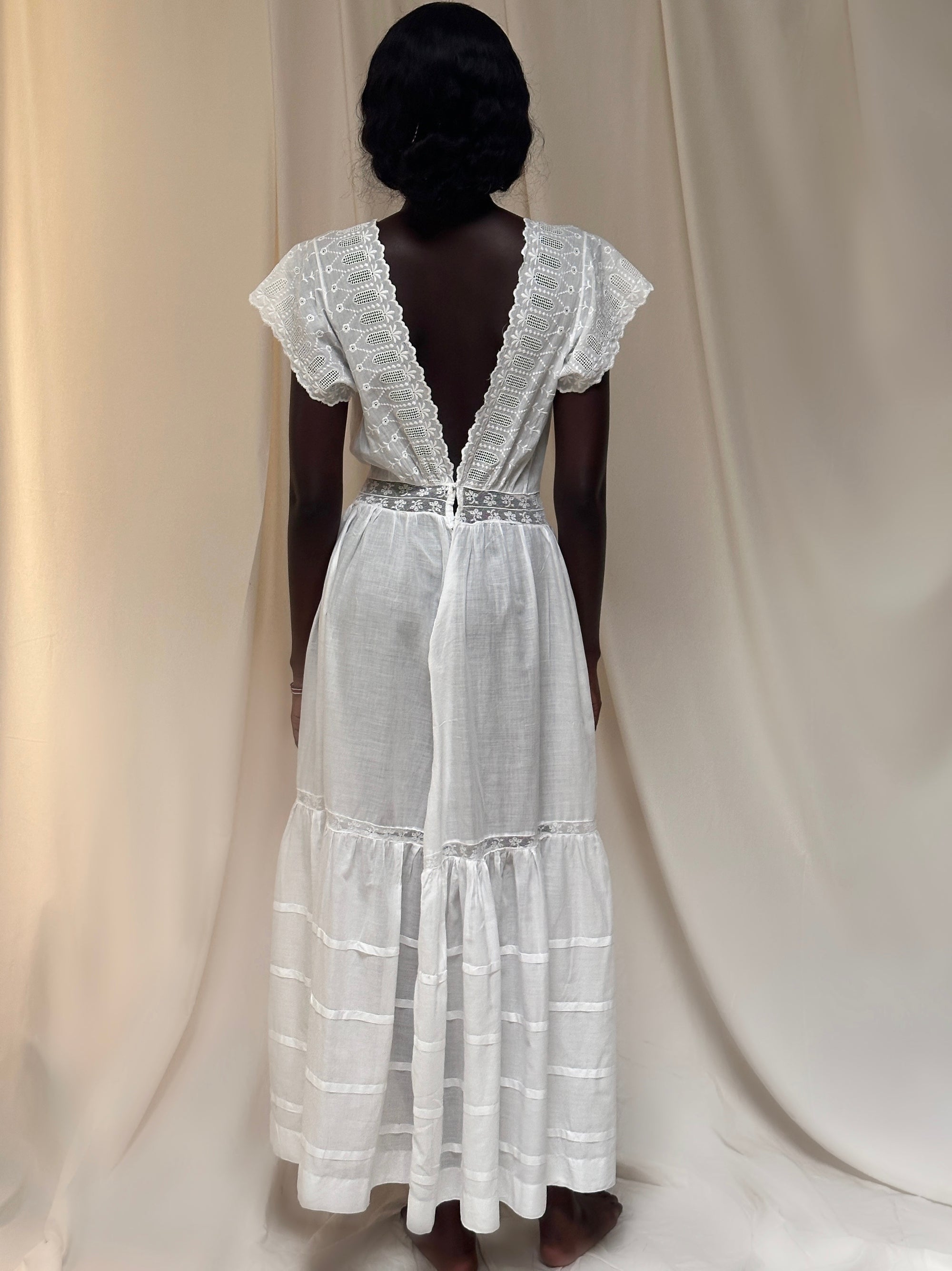 Vintage Edwardian “Deep V” Gauze Cotton Eyelet Dress
