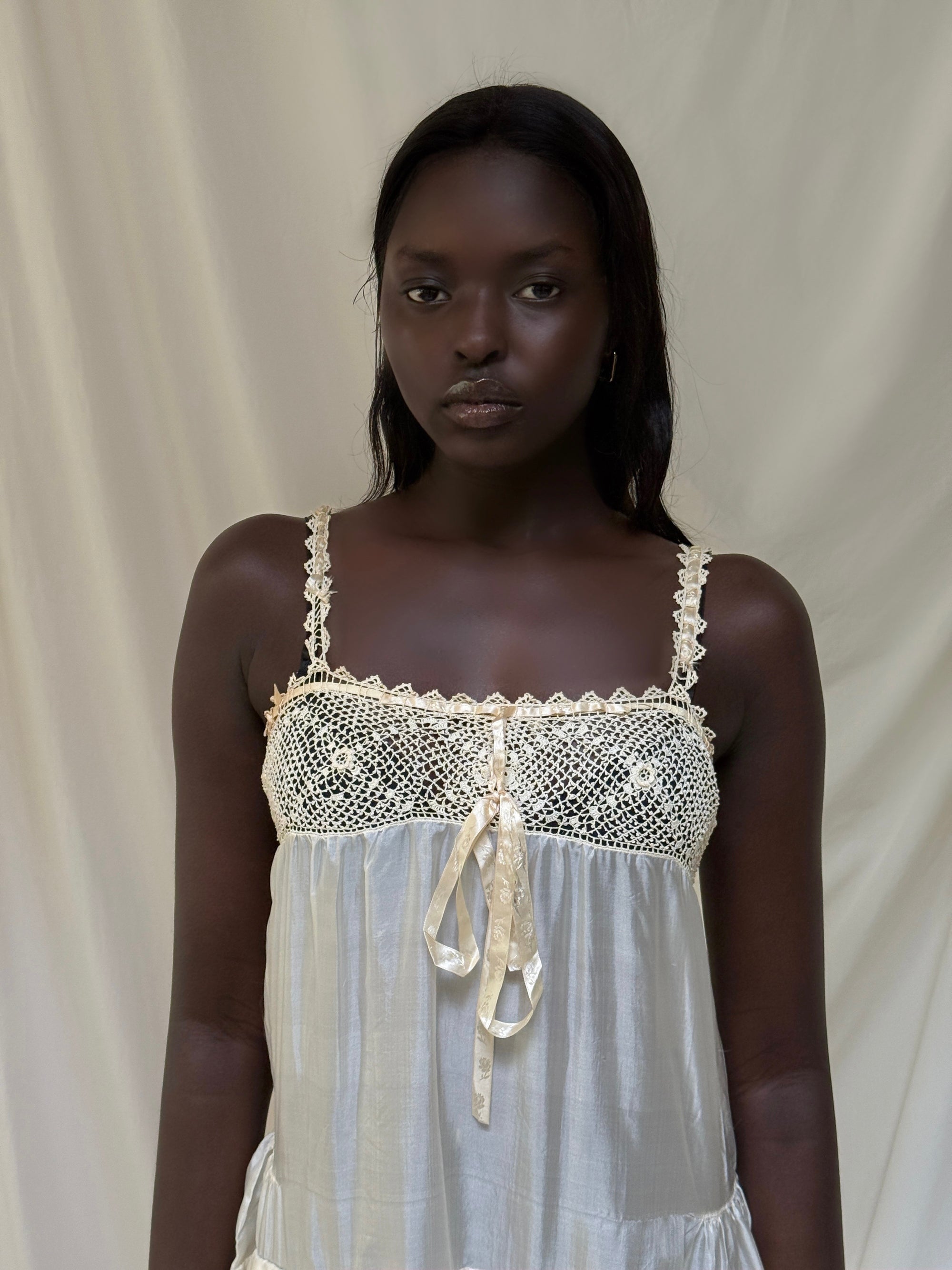 Vintage 1910’s Crochet & Silk Chemise Slip Dress