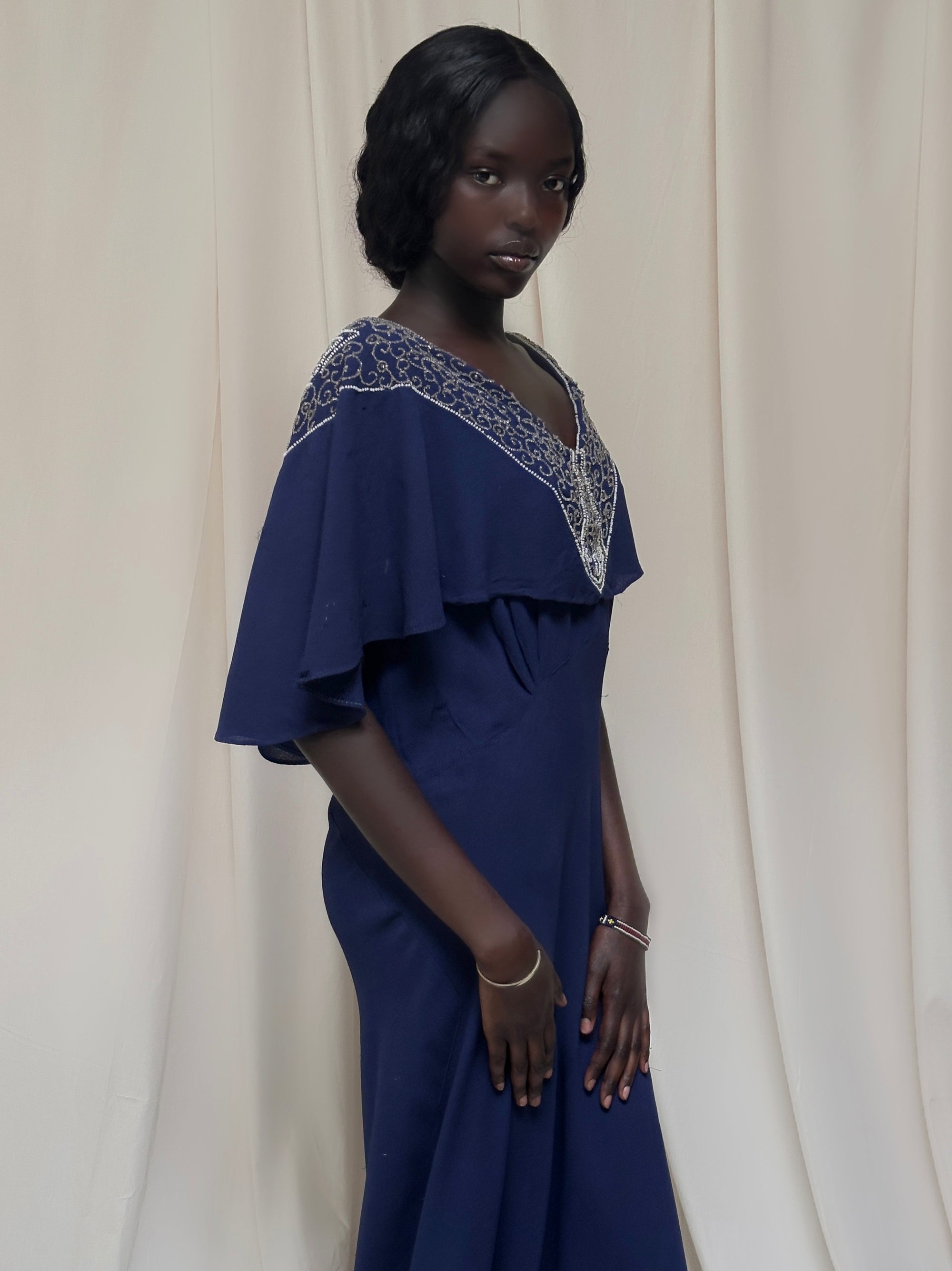 Vintage 1940’s Beaded Navy Crepe Dress