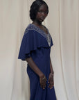 Vintage 1940s Beaded Navy Crepe Gown | Old Hollywood Evening Bias Cut Dress