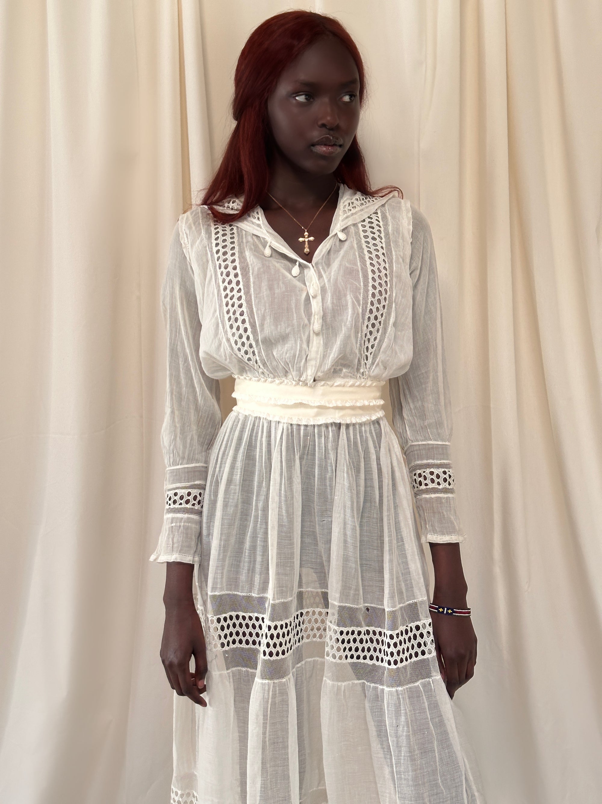 Vintage Edwardian Gauze Cotton Eyelet Lawn Dress