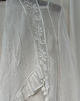 Antique Edwardian Romantic White Gauze Cotton Blouse | Vintage Sheer Top With Pom-Pom Tassels
