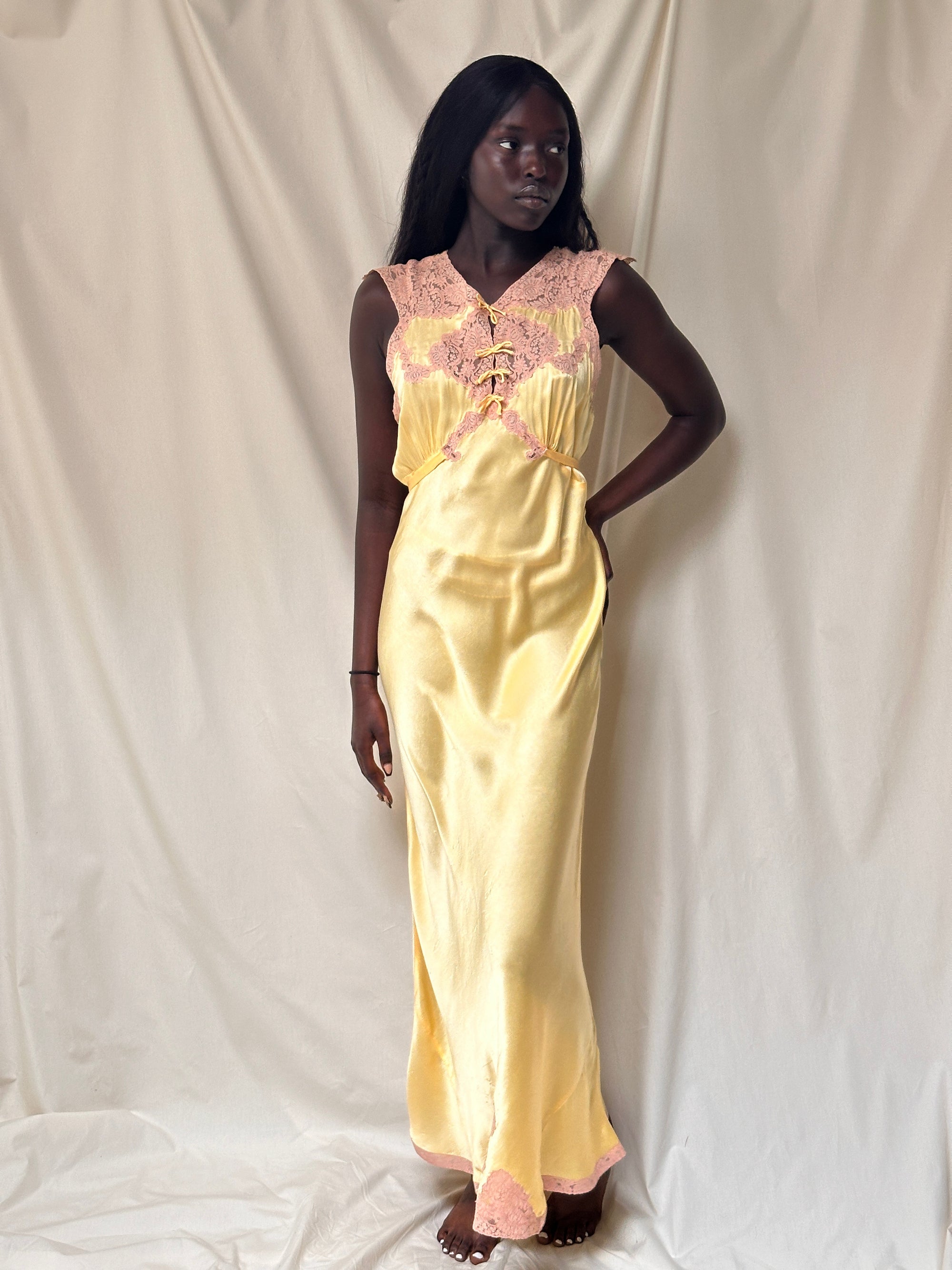 Vintage 1930’s Silk Rayon Lace Slip Dress