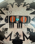 Vintage Robert Rivera Large Painted Gourd Vase | Mimbres Design Turquoise Inlay Hand Painted Bowl