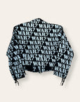 Vintage 1980s Lip Service “War?”Denim Moto Jacket | All Over Print Denim Jacket