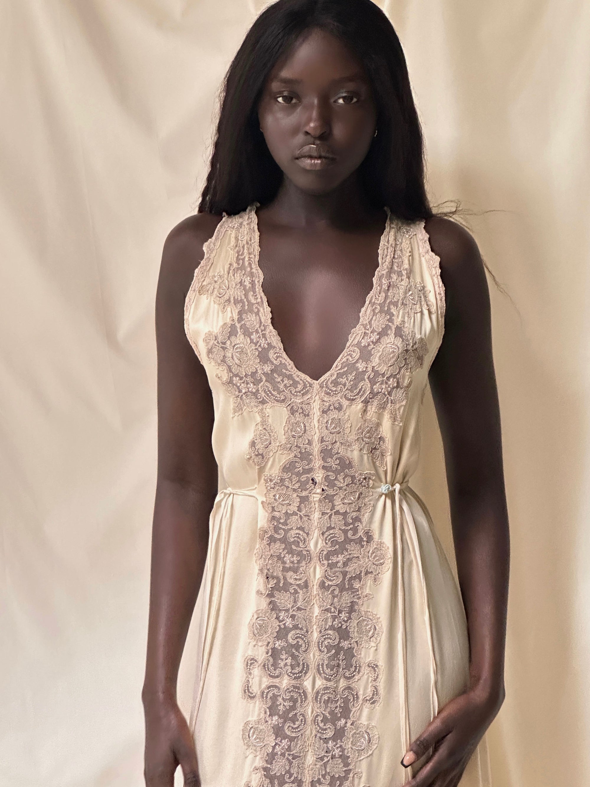 Vintage 1930’s Silk & Lace Champagne Slip Dress