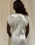 Vintage 1940s Greek Key Pattern Rayon Bias Cut Slip Dress | Antique Ivory Nightgown Negligée